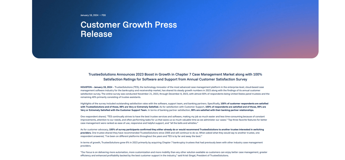 Customer growth Press Release