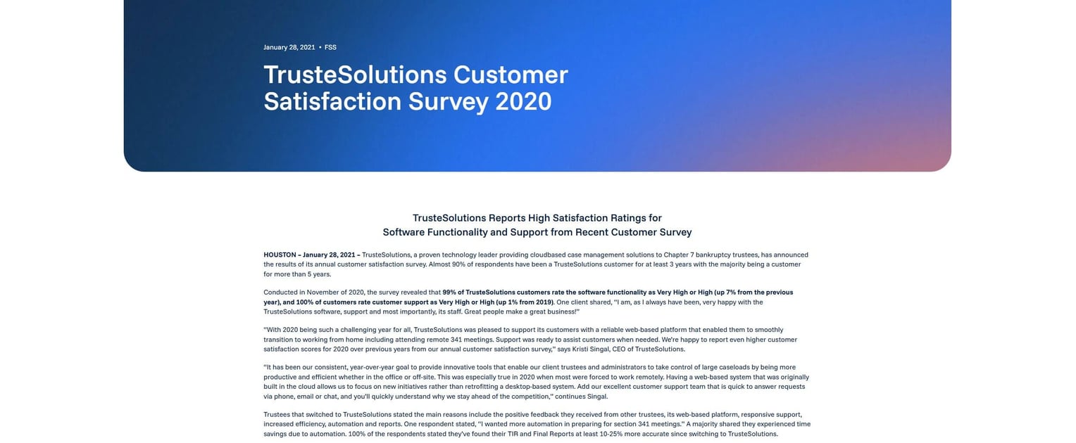 TrusteSolutions Customer Satisfaction Survey 2020